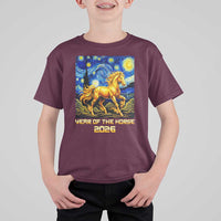 Year of the Horse Starry Night Inspired Graphic T Shirt For Kid Golden Horse Chinese Zodiac Art - Wonder Print Shop