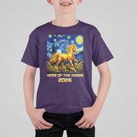 Year of the Horse Starry Night Inspired Graphic T Shirt For Kid Golden Horse Chinese Zodiac Art - Wonder Print Shop