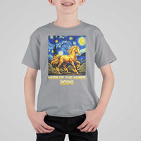 Year of the Horse Starry Night Inspired Graphic T Shirt For Kid Golden Horse Chinese Zodiac Art - Wonder Print Shop