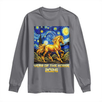 Year of the Horse Starry Night Inspired Graphic Long Sleeve Shirt Golden Horse Chinese Zodiac Art - Wonder Print Shop