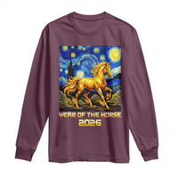 Year of the Horse Starry Night Inspired Graphic Long Sleeve Shirt Golden Horse Chinese Zodiac Art - Wonder Print Shop