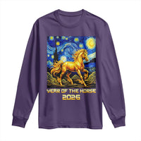 Year of the Horse Starry Night Inspired Graphic Long Sleeve Shirt Golden Horse Chinese Zodiac Art - Wonder Print Shop