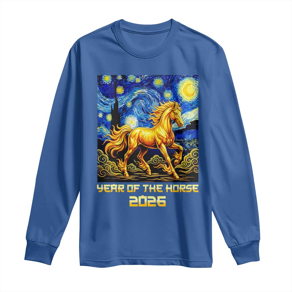 Year of the Horse Starry Night Inspired Graphic Long Sleeve Shirt Golden Horse Chinese Zodiac Art - Wonder Print Shop