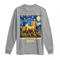 Year of the Horse Starry Night Inspired Graphic Long Sleeve Shirt Golden Horse Chinese Zodiac Art - Wonder Print Shop
