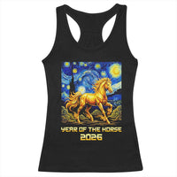 Year of the Horse Starry Night Inspired Graphic Racerback Tank Top Golden Horse Chinese Zodiac Art - Wonder Print Shop