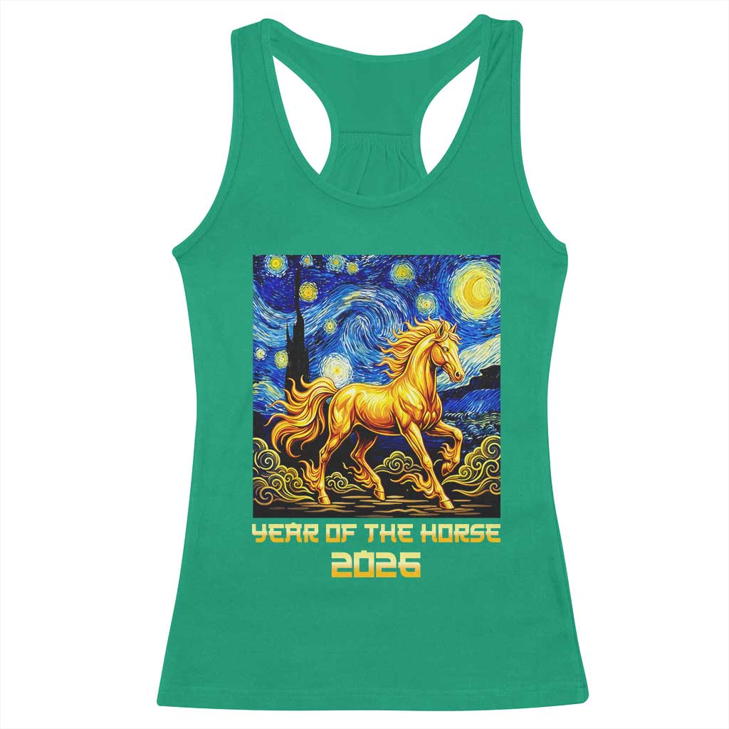 Year of the Horse Starry Night Inspired Graphic Racerback Tank Top Golden Horse Chinese Zodiac Art - Wonder Print Shop