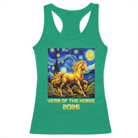 Year of the Horse Starry Night Inspired Graphic Racerback Tank Top Golden Horse Chinese Zodiac Art - Wonder Print Shop