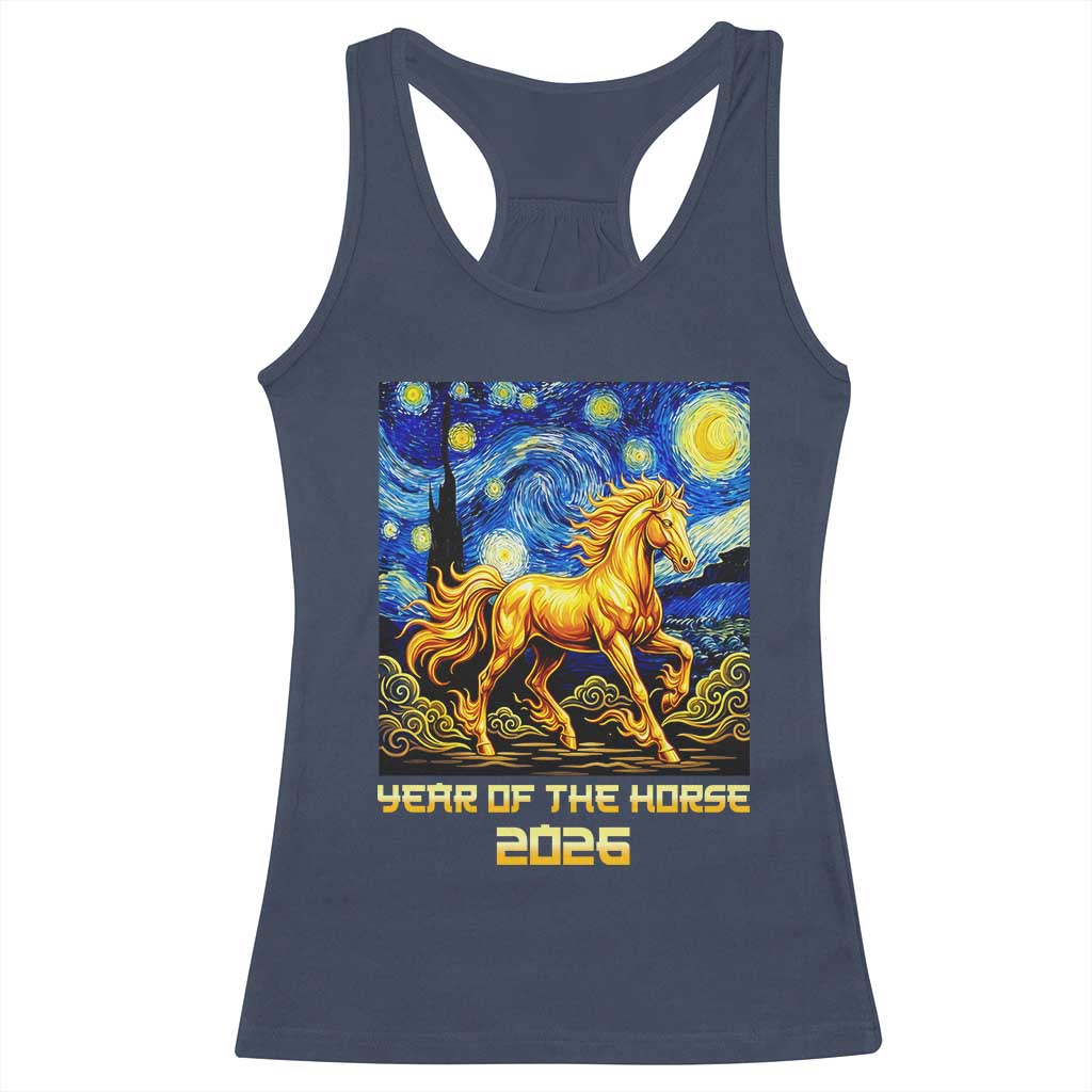 Year of the Horse Starry Night Inspired Graphic Racerback Tank Top Golden Horse Chinese Zodiac Art - Wonder Print Shop