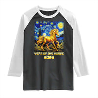Year of the Horse Starry Night Inspired Graphic Raglan Shirt Golden Horse Chinese Zodiac Art - Wonder Print Shop