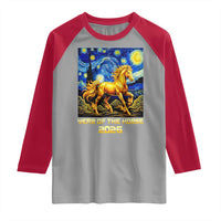 Year of the Horse Starry Night Inspired Graphic Raglan Shirt Golden Horse Chinese Zodiac Art - Wonder Print Shop
