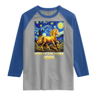 Year of the Horse Starry Night Inspired Graphic Raglan Shirt Golden Horse Chinese Zodiac Art - Wonder Print Shop