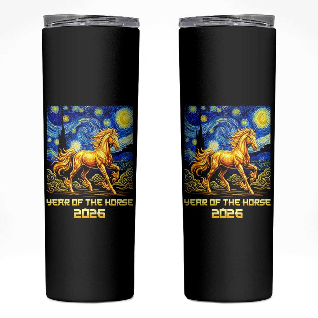 Year of the Horse Starry Night Inspired Graphic Skinny Tumbler Golden Horse Chinese Zodiac Art - Wonder Print Shop