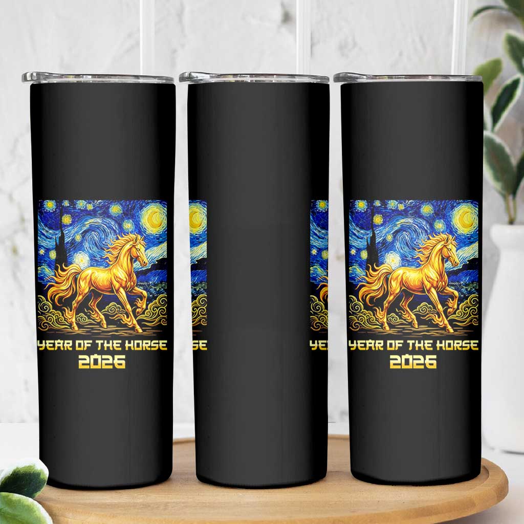 Year of the Horse Starry Night Inspired Graphic Skinny Tumbler Golden Horse Chinese Zodiac Art - Wonder Print Shop