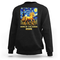 Year of the Horse Starry Night Inspired Graphic Sweatshirt Golden Horse Chinese Zodiac Art - Wonder Print Shop