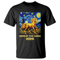 Year of the Horse Starry Night Inspired Graphic T Shirt Golden Horse Chinese Zodiac Art - Wonder Print Shop