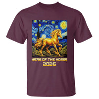 Year of the Horse Starry Night Inspired Graphic T Shirt Golden Horse Chinese Zodiac Art - Wonder Print Shop