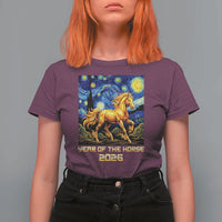 Year of the Horse Starry Night Inspired Graphic T Shirt For Women Golden Horse Chinese Zodiac Art - Wonder Print Shop