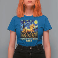 Year of the Horse Starry Night Inspired Graphic T Shirt For Women Golden Horse Chinese Zodiac Art - Wonder Print Shop