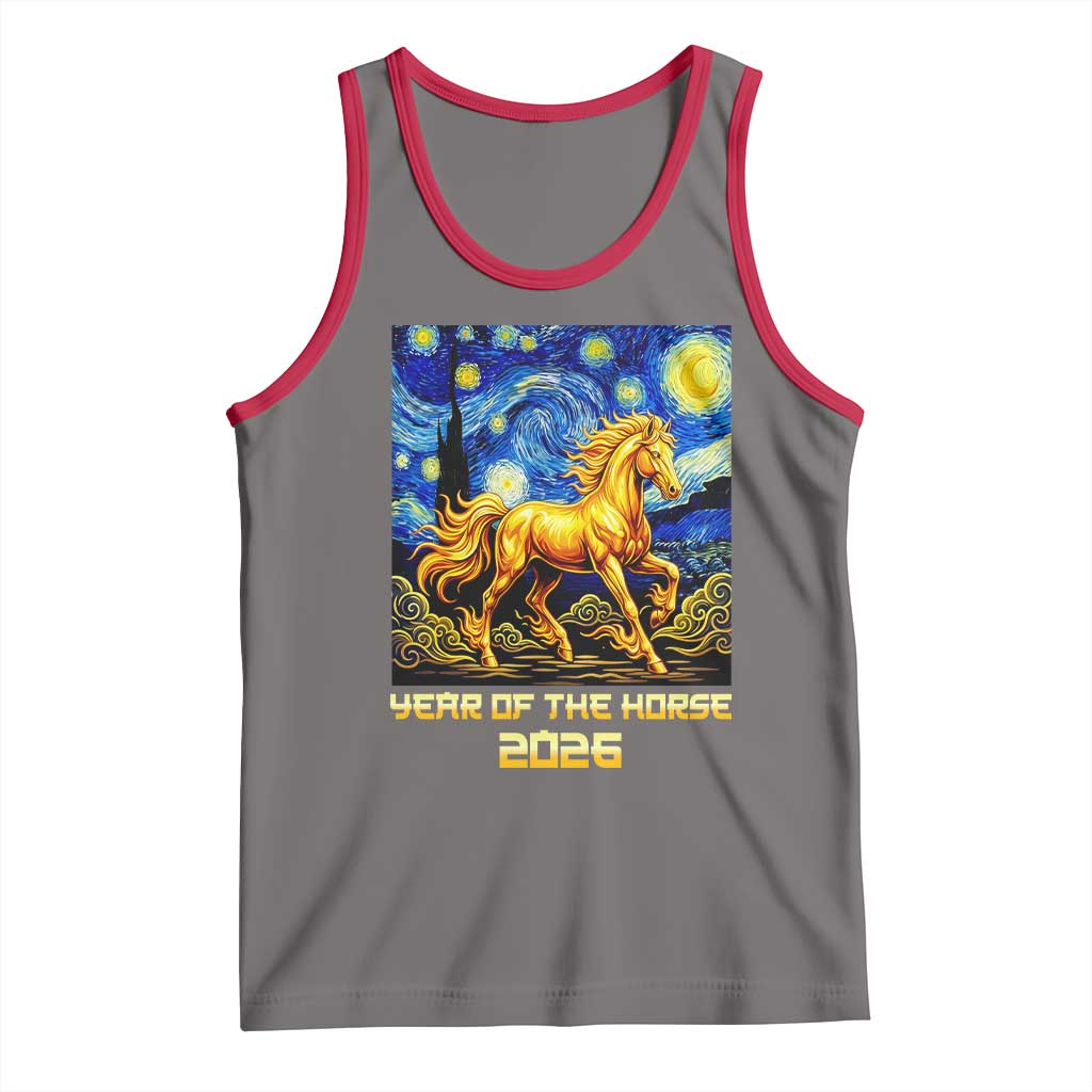 Year of the Horse Starry Night Inspired Graphic Tank Top Golden Horse Chinese Zodiac Art - Wonder Print Shop