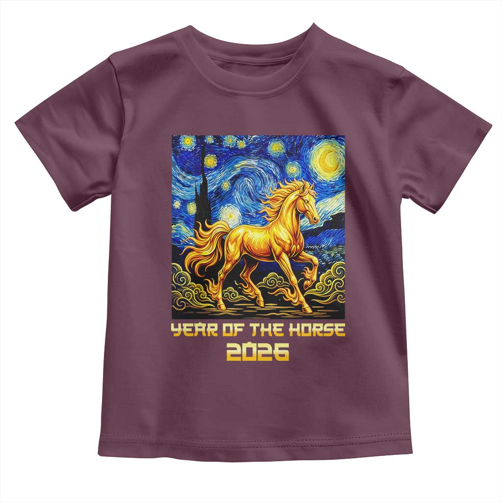 Year of the Horse Starry Night Inspired Graphic Toddler T Shirt Golden Horse Chinese Zodiac Art - Wonder Print Shop