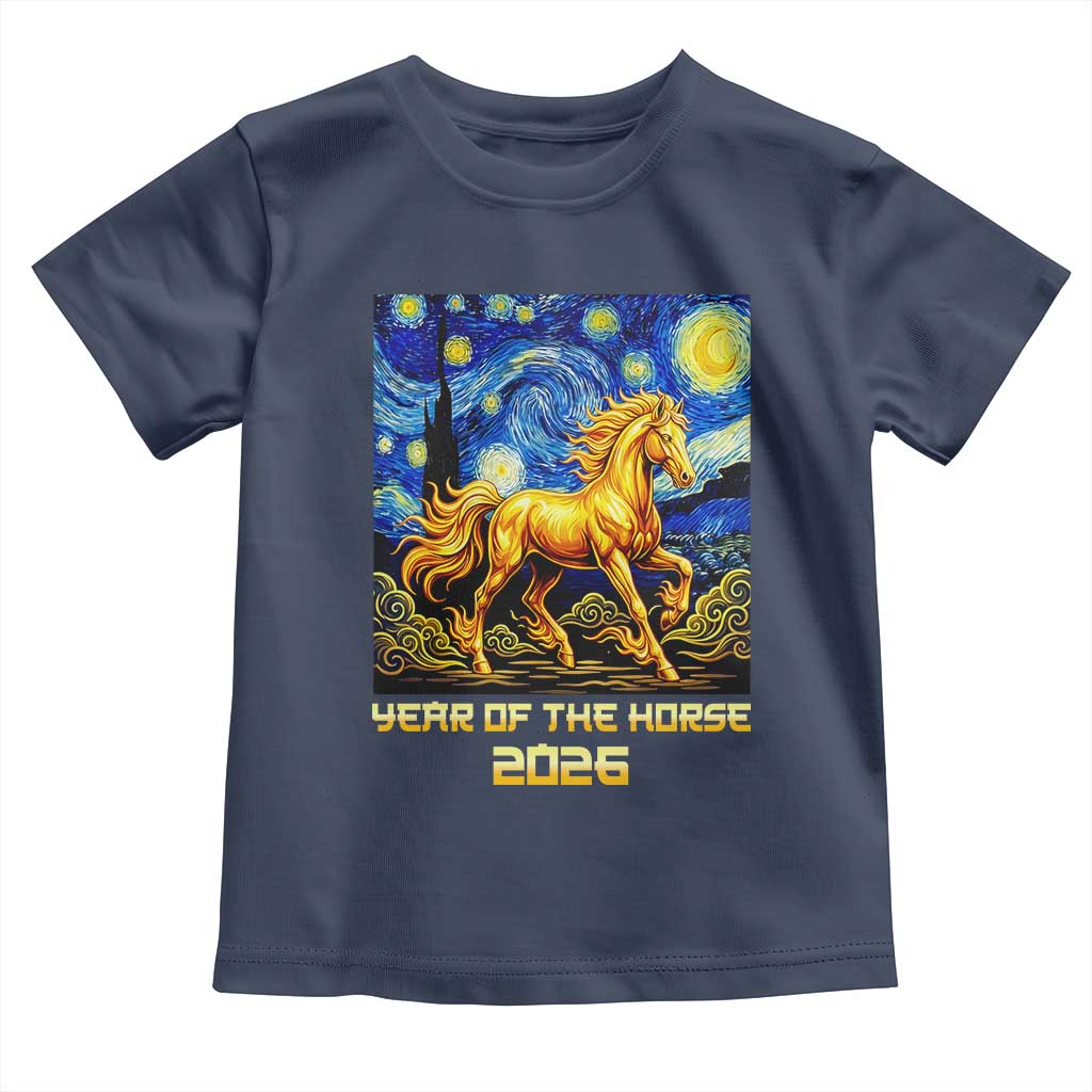 Year of the Horse Starry Night Inspired Graphic Toddler T Shirt Golden Horse Chinese Zodiac Art - Wonder Print Shop