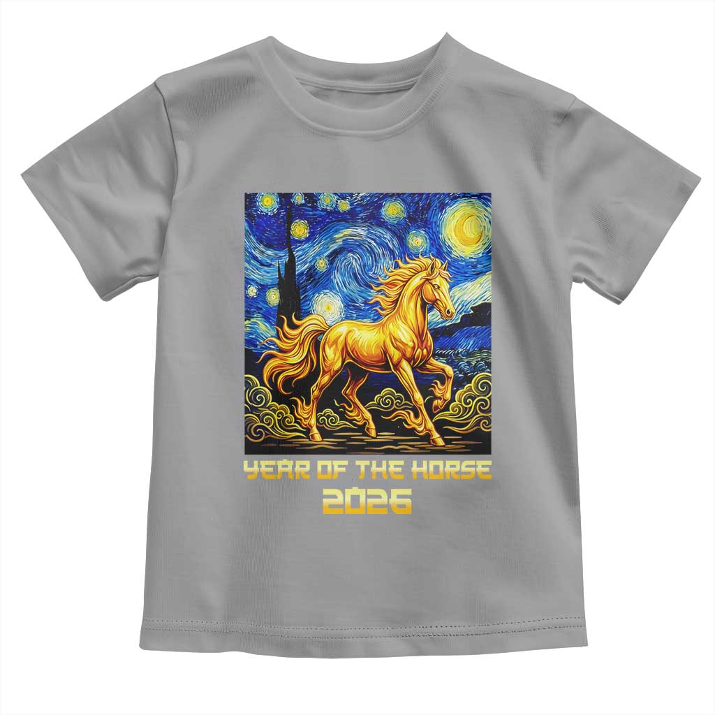 Year of the Horse Starry Night Inspired Graphic Toddler T Shirt Golden Horse Chinese Zodiac Art - Wonder Print Shop
