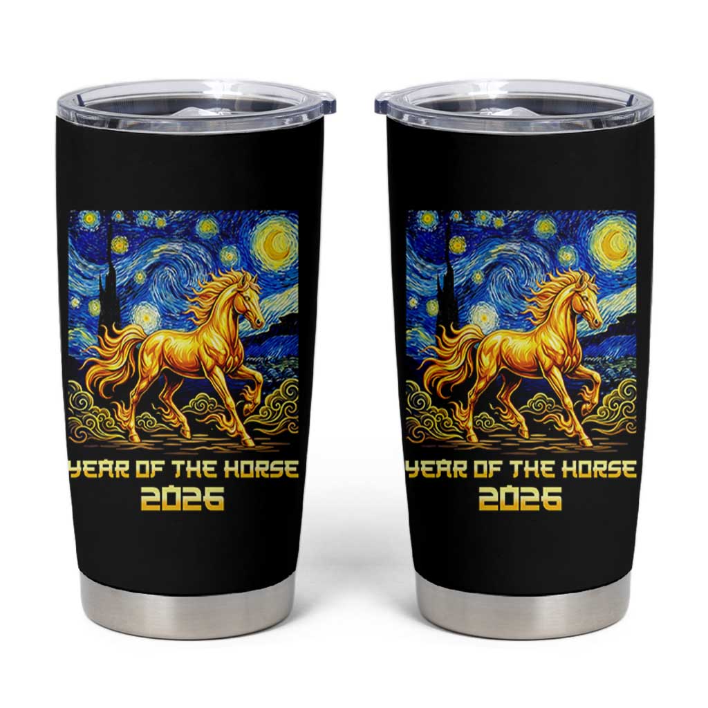 Year of the Horse Starry Night Inspired Graphic Tumbler Cup Golden Horse Chinese Zodiac Art - Wonder Print Shop