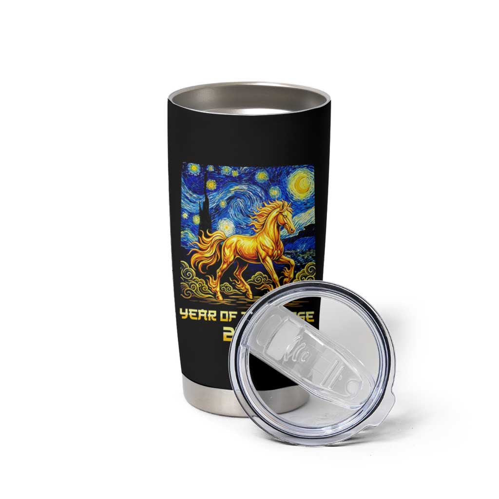 Year of the Horse Starry Night Inspired Graphic Tumbler Cup Golden Horse Chinese Zodiac Art - Wonder Print Shop