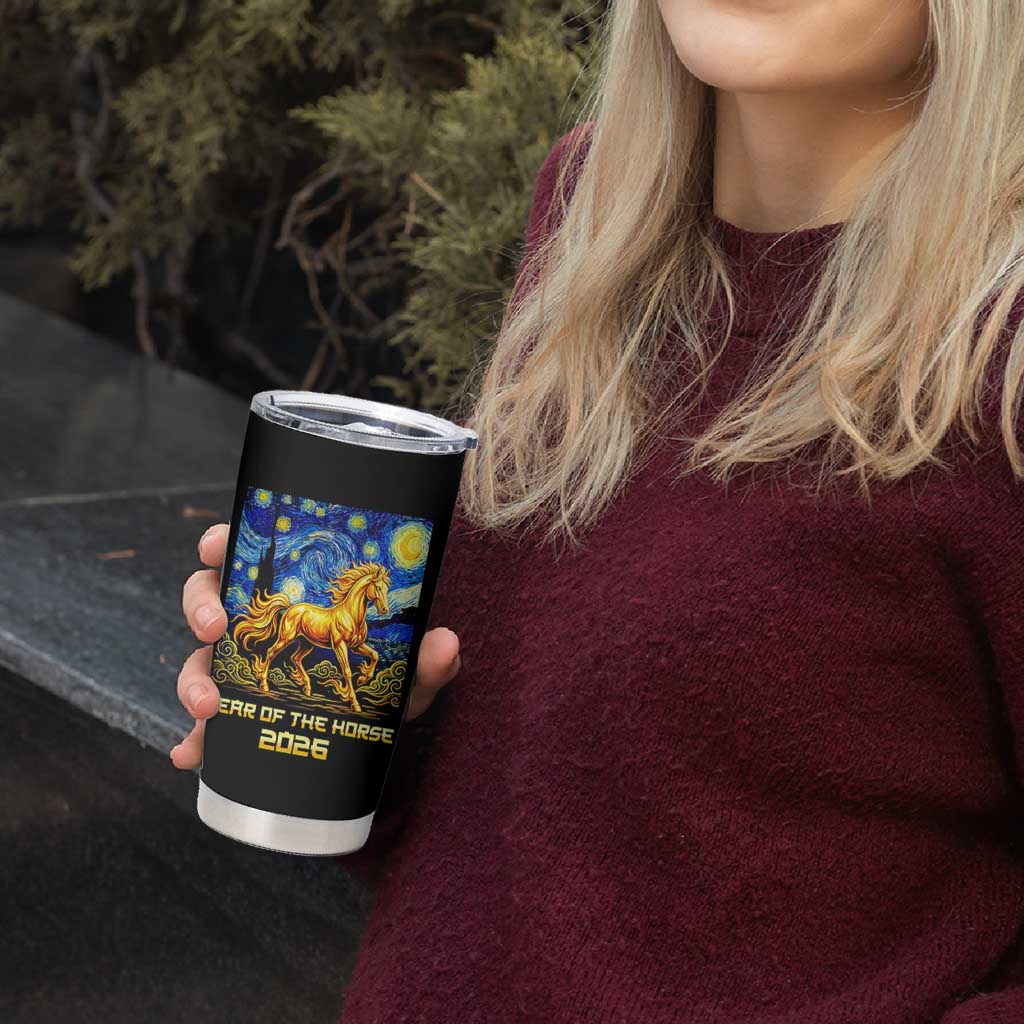 Year of the Horse Starry Night Inspired Graphic Tumbler Cup Golden Horse Chinese Zodiac Art - Wonder Print Shop