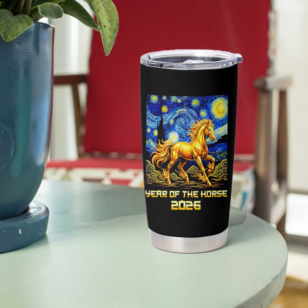 Year of the Horse Starry Night Inspired Graphic Tumbler Cup Golden Horse Chinese Zodiac Art - Wonder Print Shop