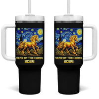 Year of the Horse Starry Night Inspired Graphic Tumbler With Handle Golden Horse Chinese Zodiac Art - Wonder Print Shop