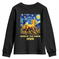 Year of the Horse Starry Night Inspired Graphic Youth Sweatshirt Golden Horse Chinese Zodiac Art - Wonder Print Shop
