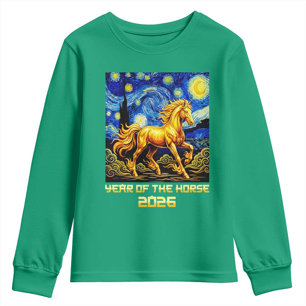 Year of the Horse Starry Night Inspired Graphic Youth Sweatshirt Golden Horse Chinese Zodiac Art - Wonder Print Shop