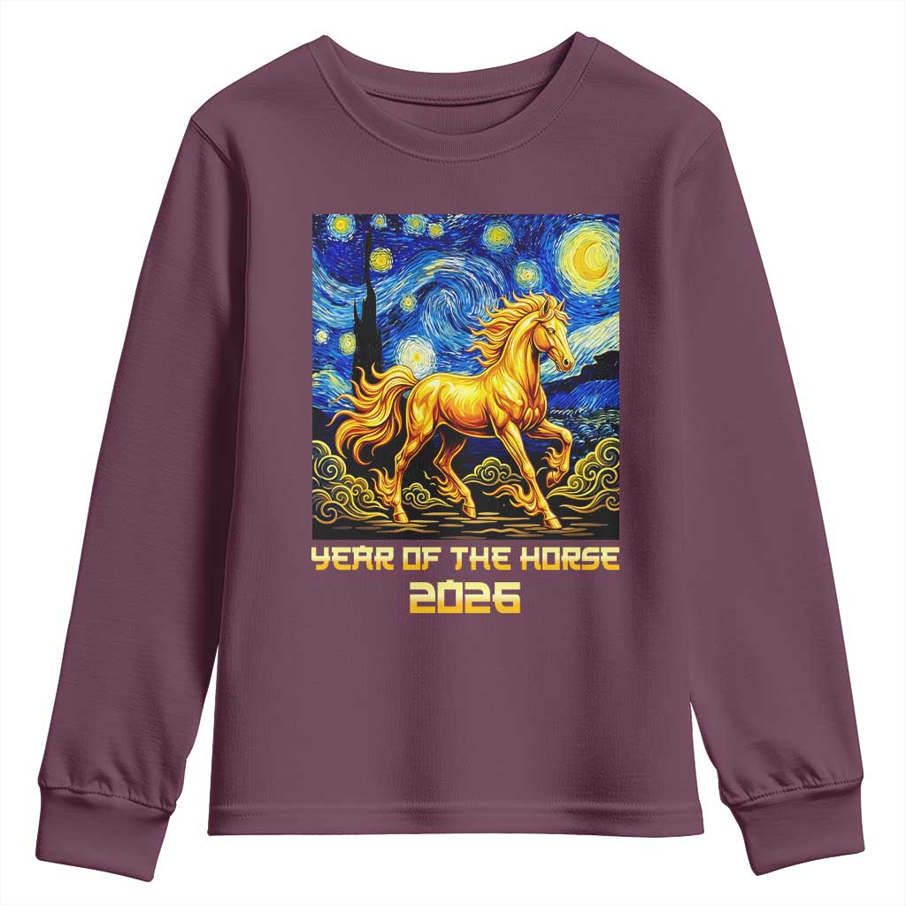 Year of the Horse Starry Night Inspired Graphic Youth Sweatshirt Golden Horse Chinese Zodiac Art - Wonder Print Shop