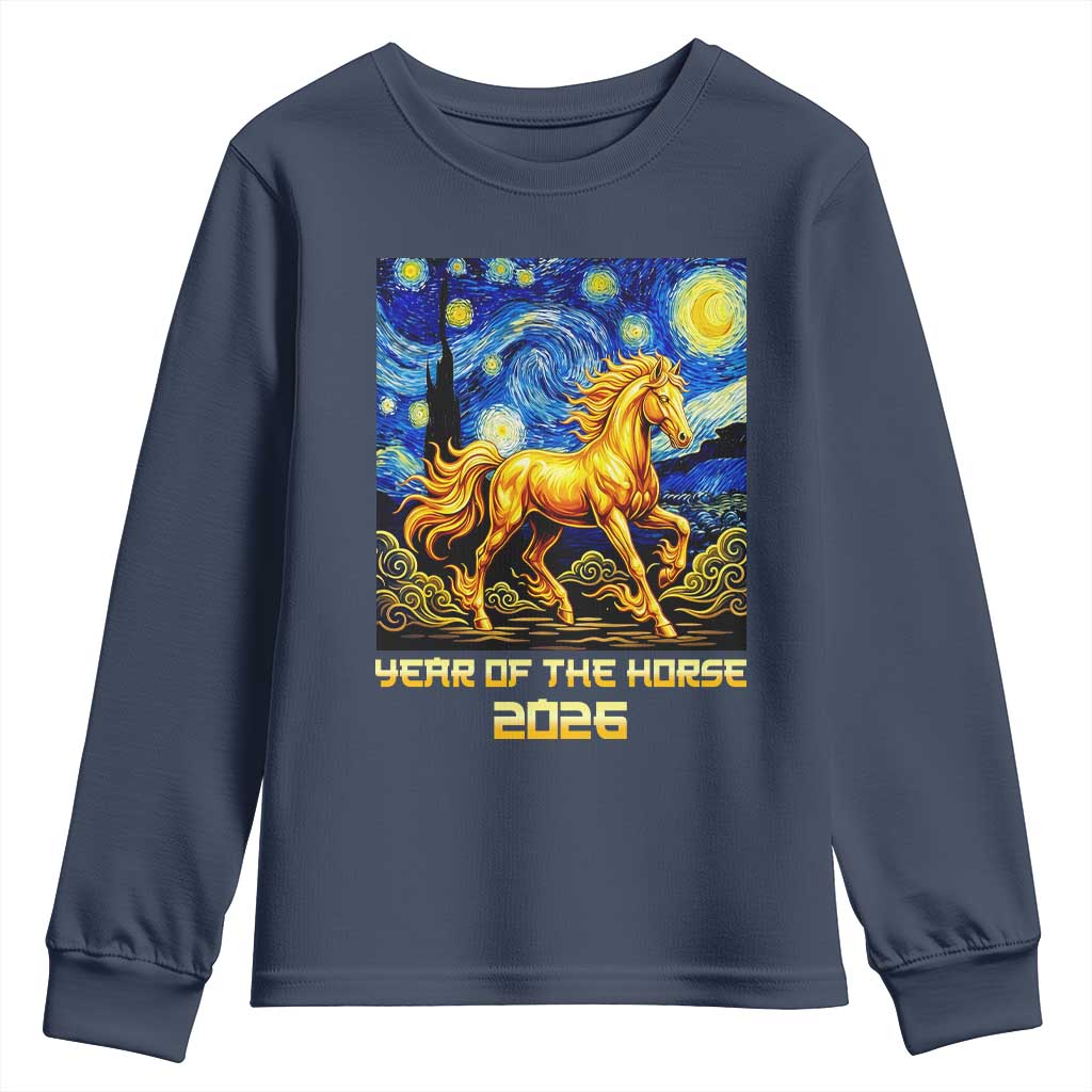 Year of the Horse Starry Night Inspired Graphic Youth Sweatshirt Golden Horse Chinese Zodiac Art - Wonder Print Shop