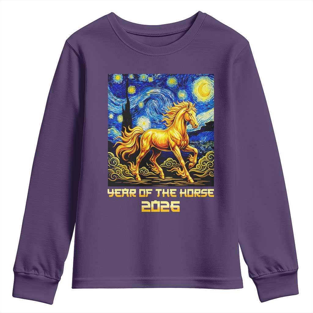 Year of the Horse Starry Night Inspired Graphic Youth Sweatshirt Golden Horse Chinese Zodiac Art - Wonder Print Shop