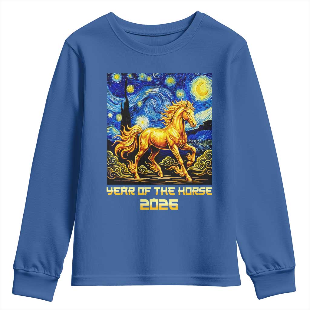 Year of the Horse Starry Night Inspired Graphic Youth Sweatshirt Golden Horse Chinese Zodiac Art - Wonder Print Shop