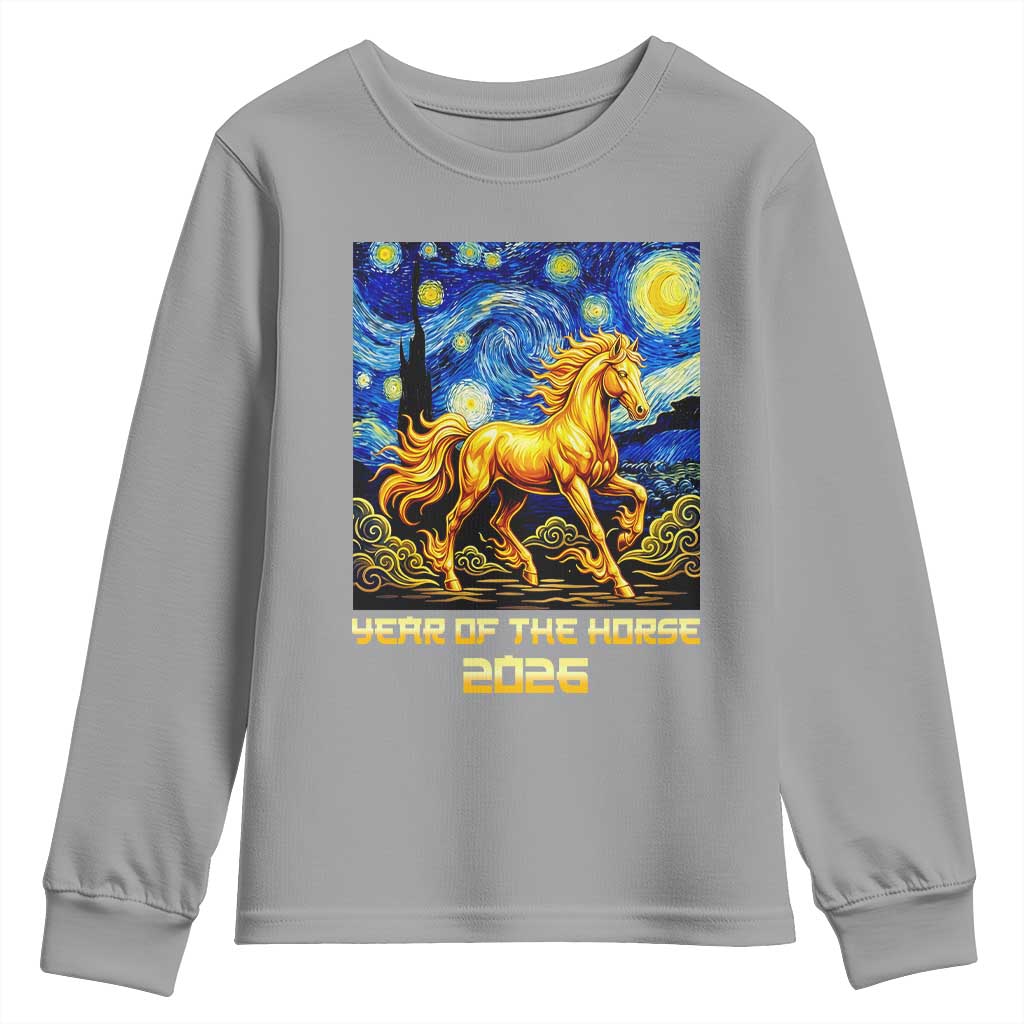 Year of the Horse Starry Night Inspired Graphic Youth Sweatshirt Golden Horse Chinese Zodiac Art - Wonder Print Shop