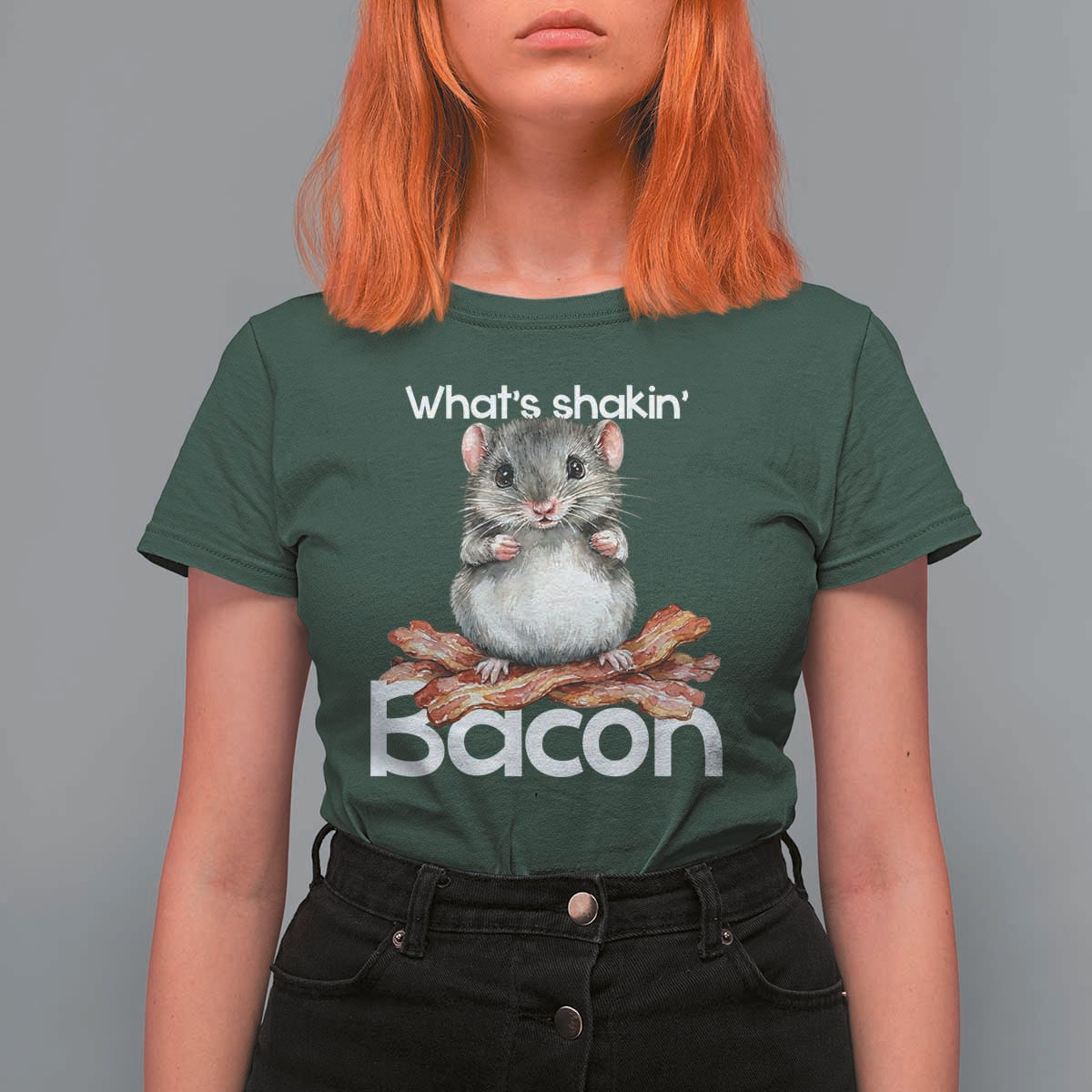 What is Shakin Bacon Funny Mouse T Shirt For Women Pun Animal Humor - Wonder Print Shop
