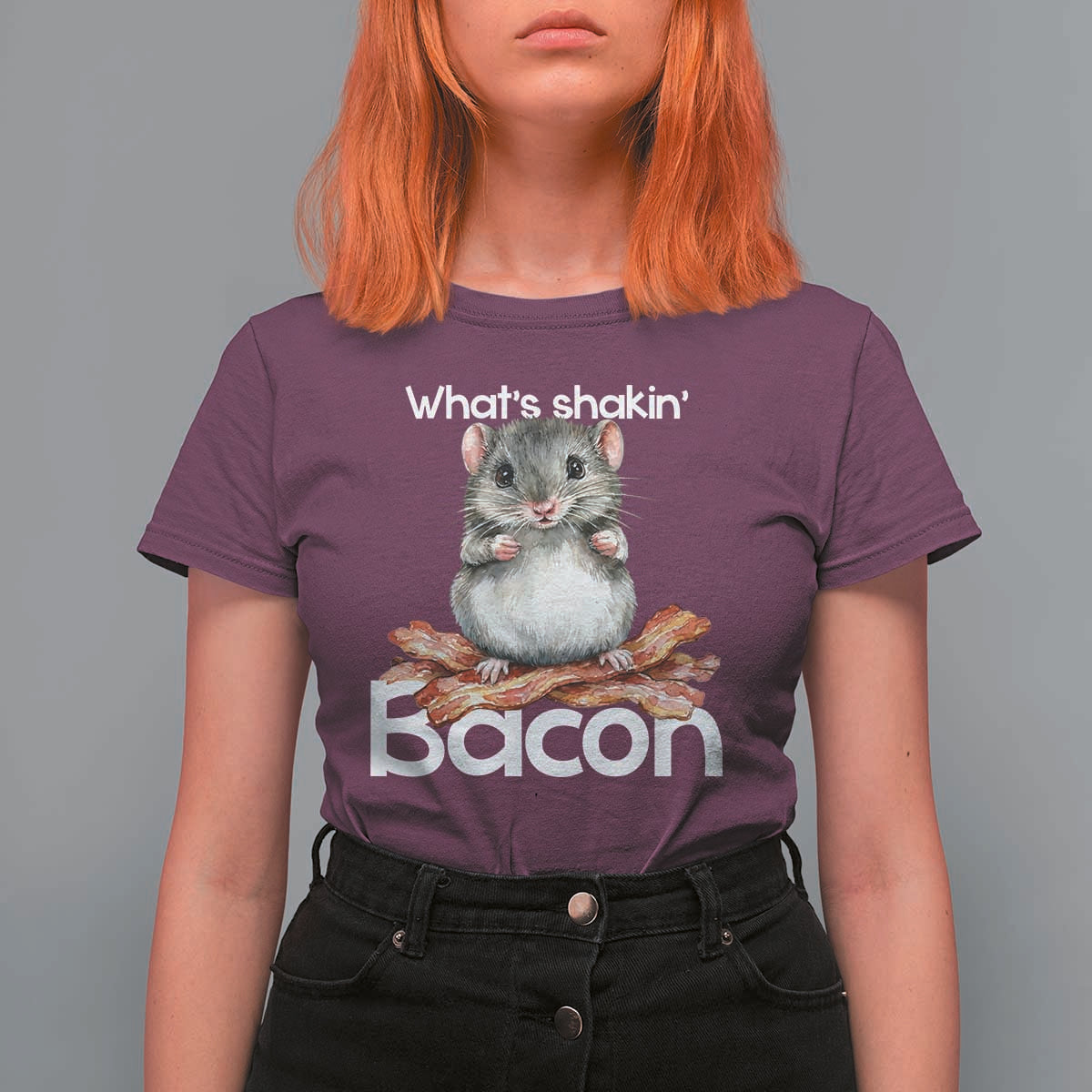 What is Shakin Bacon Funny Mouse T Shirt For Women Pun Animal Humor - Wonder Print Shop