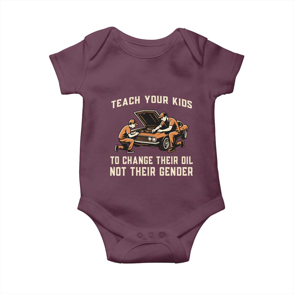Teach Your Kids To Change Their Oil Baby Onesie Not Their Gender Dad and Son Father's Day - Wonder Print Shop