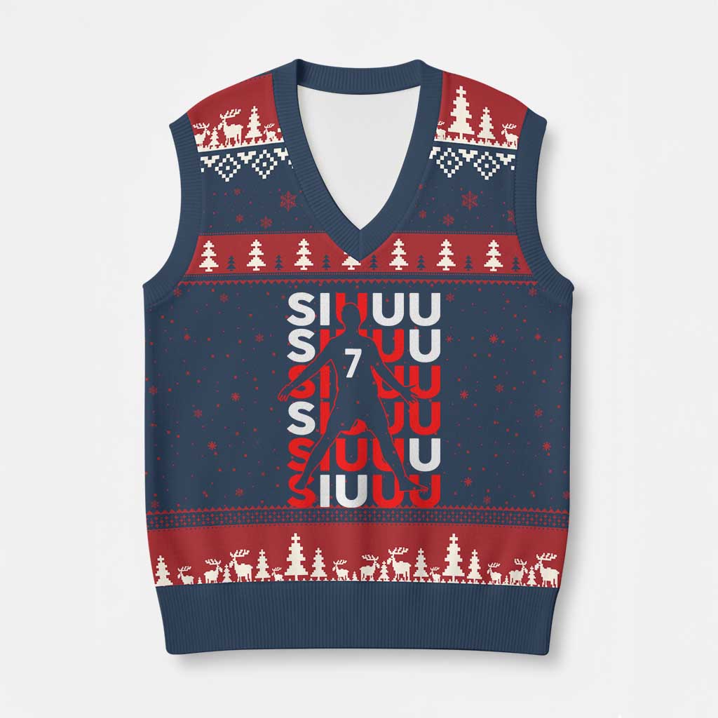 Siuuuu Celebration Number 7 Seven Soccer Fans V-Neck Knit Sweater Vest