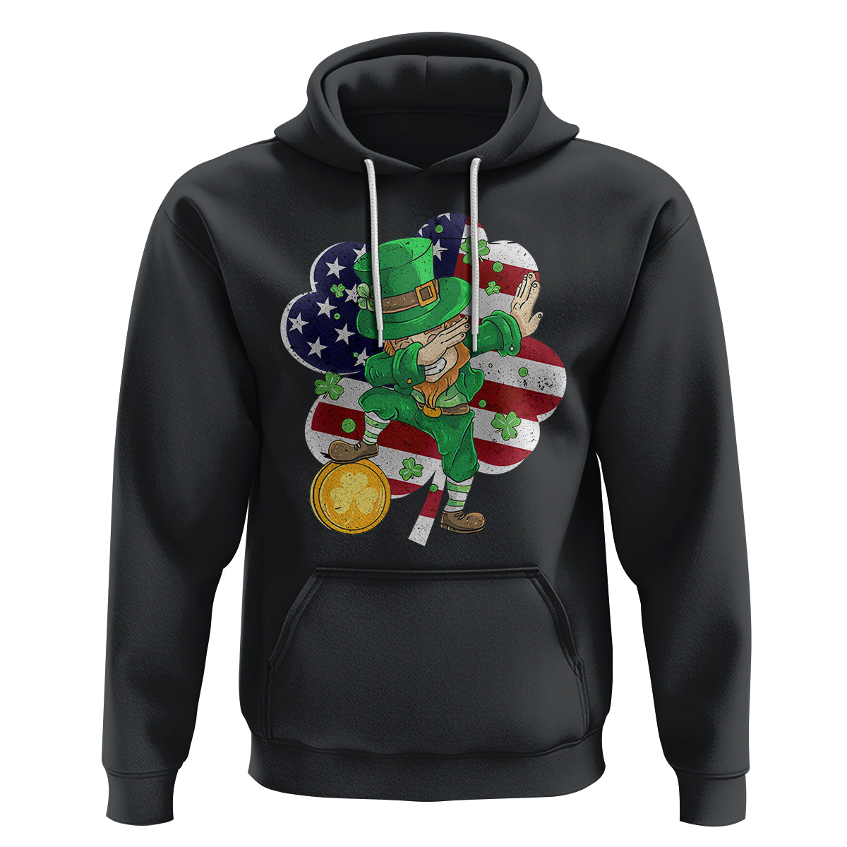 Cute St. Patricks Day Hoodie Dabbing Leperchaun American Flag Shamrock - Wonder Print Shop