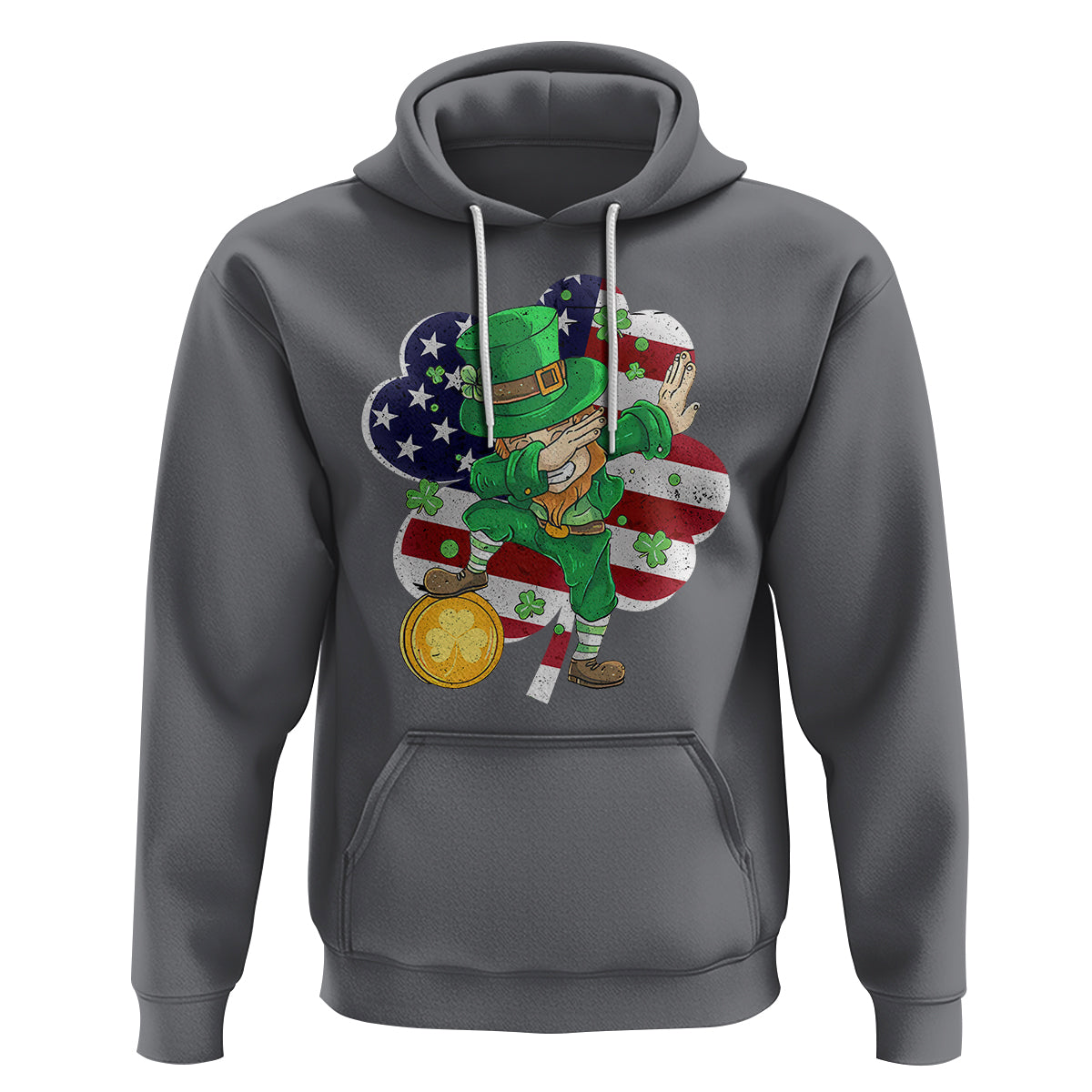 Cute St. Patricks Day Hoodie Dabbing Leperchaun American Flag Shamrock - Wonder Print Shop