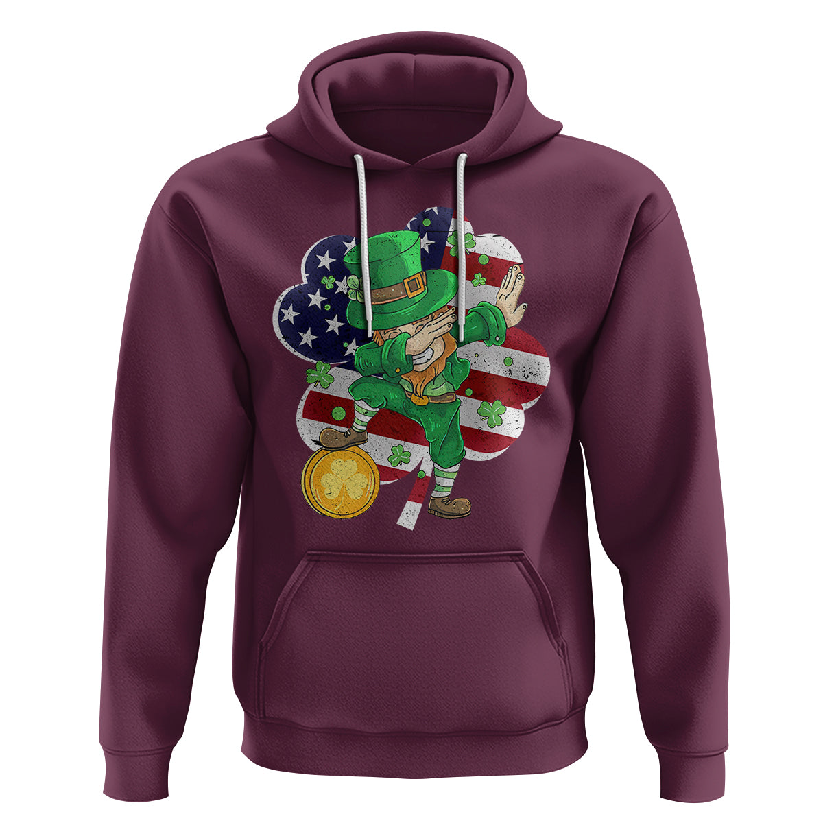 Cute St. Patricks Day Hoodie Dabbing Leperchaun American Flag Shamrock - Wonder Print Shop