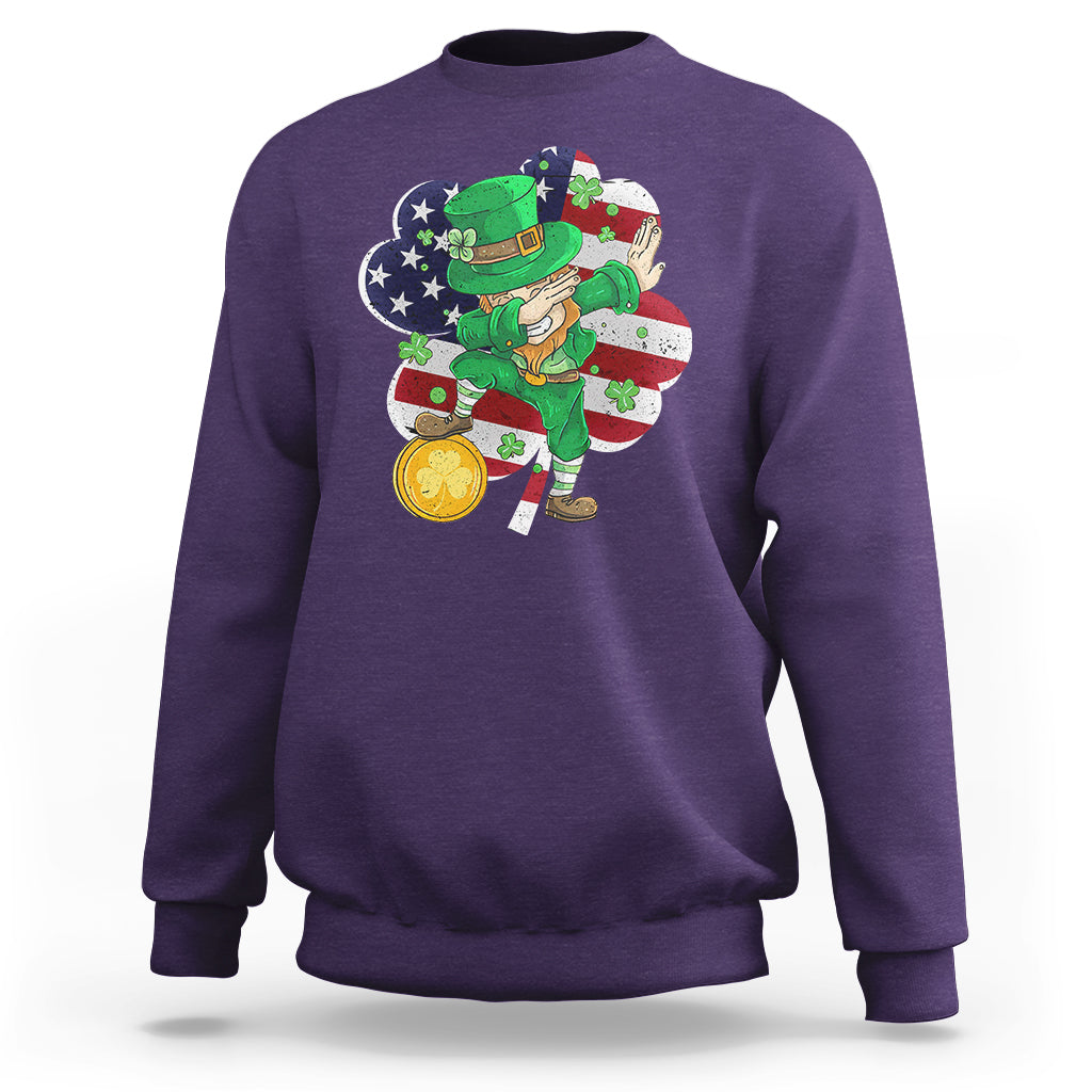 Cute St. Patricks Day Sweatshirt Dabbing Leperchaun American Flag Shamrock - Wonder Print Shop