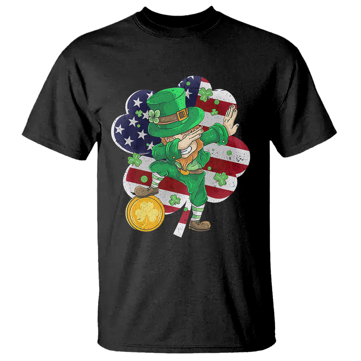 Cute St. Patricks Day T Shirt Dabbing Leperchaun American Flag Shamrock - Wonder Print Shop
