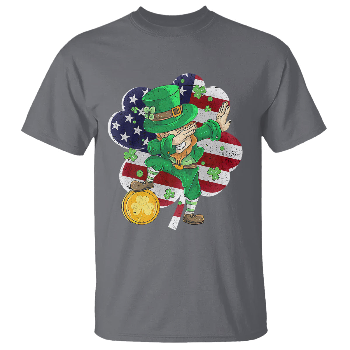 Cute St. Patricks Day T Shirt Dabbing Leperchaun American Flag Shamrock - Wonder Print Shop