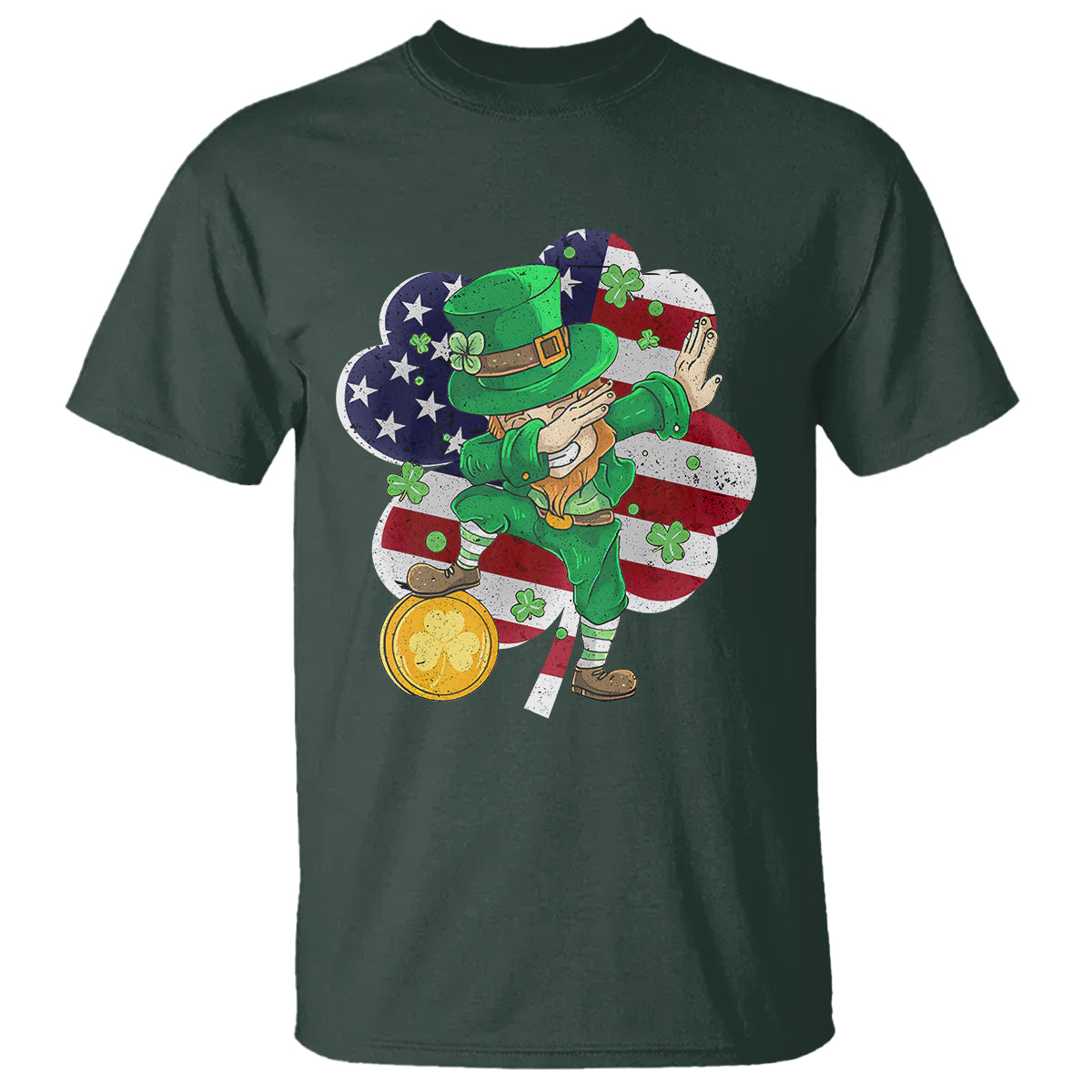 Cute St. Patricks Day T Shirt Dabbing Leperchaun American Flag Shamrock - Wonder Print Shop