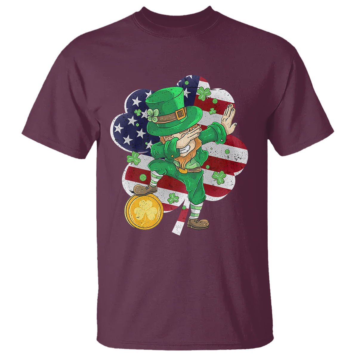 Cute St. Patricks Day T Shirt Dabbing Leperchaun American Flag Shamrock - Wonder Print Shop